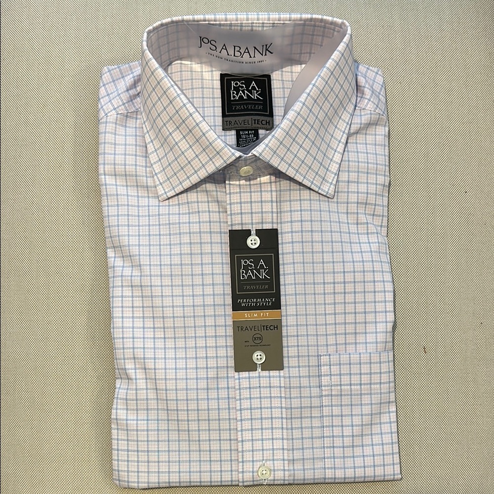 4 Jos. A. Banks Blue and White Dress Shirts NWT - Picture 2 of 5
